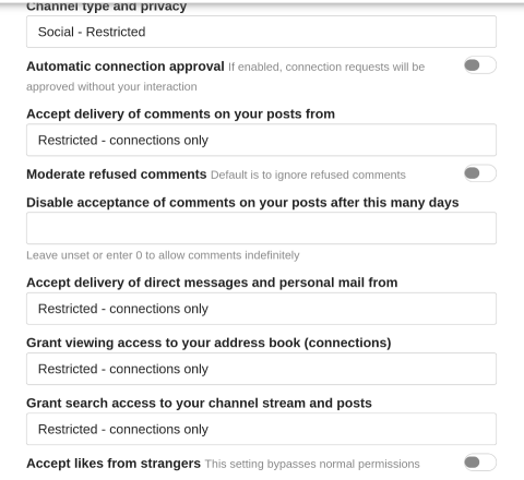 Screenshot of security and privacy settings